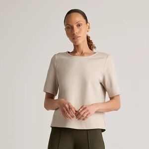 Quince Ultra-Stretch Ponte Short Sleeve in Ecru Top Size M - NWT